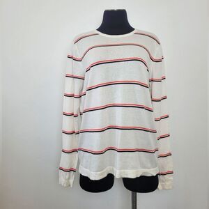 Bass Striped Cotton Knit Top Lightweight Pink White Spring Preppy Large Women's